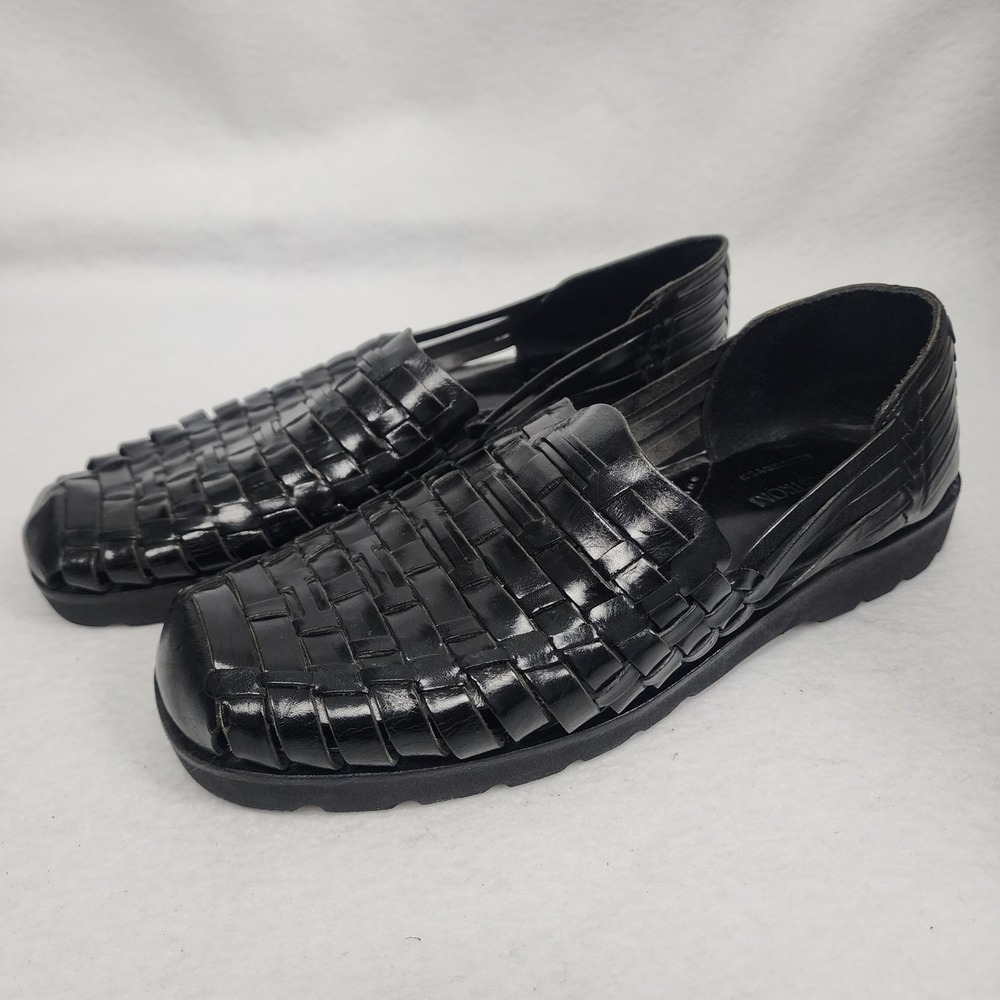 Nordstrom Huarache Loafer Shoes Mens 9 Black Handwoven Leather Round Toe Slip On